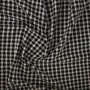 Tecido Alfaiataria Tweed Pesado Fio Lurex Cores Preto e Branco 