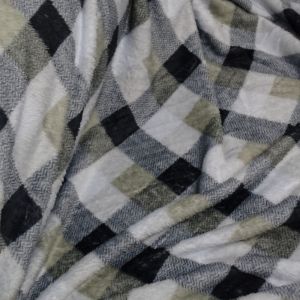 Tecido Aveludado Fleece Jacquard, Estampa Xadrez , Cores: Gelo, Bege e Preto 