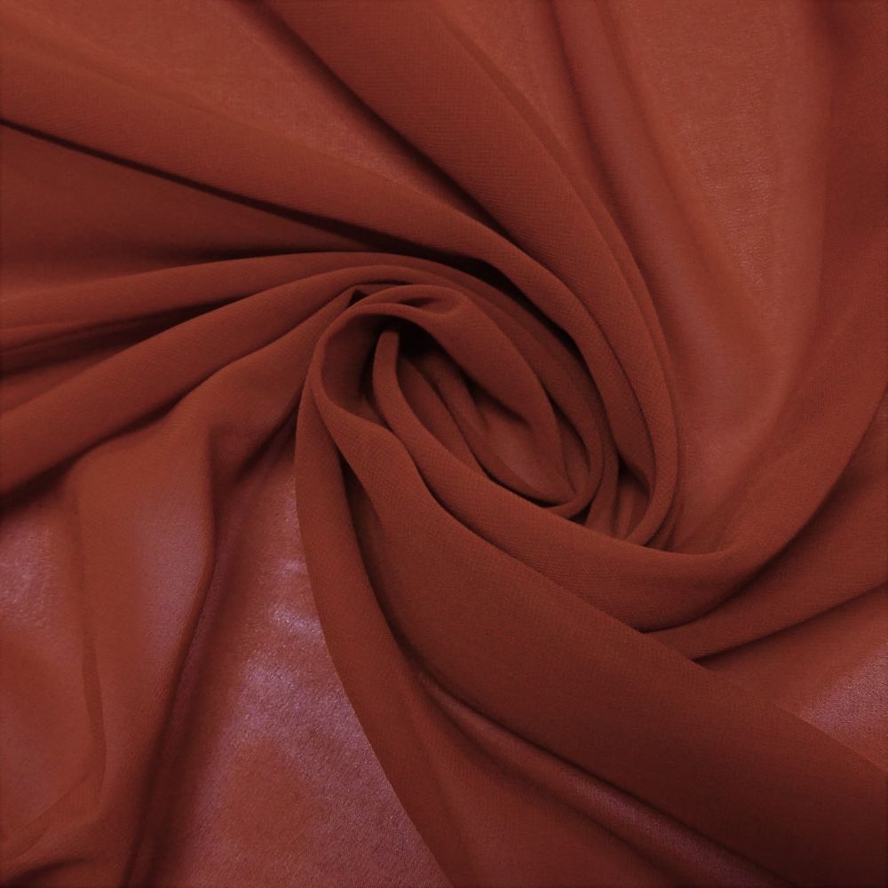 Tecido Crepe Chiffon Cor Terracota, Pantone: 18-1448 TCX Chili 