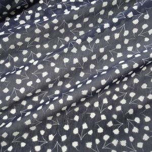 Tecido Italiano Crepe De Viscose Toque de Pêssego Estampa Liberty Azul Marinho 