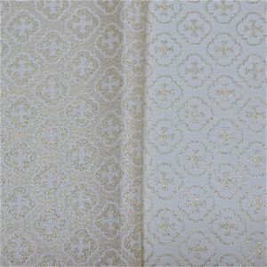 Tecido Jacquard Italiano Brocado, Mini Cruz em Cor Branca com Fios Metalizados em Dourado 