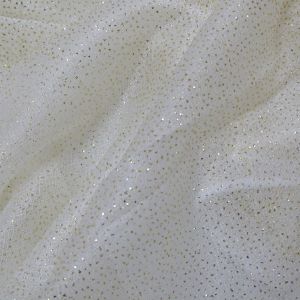 Tecido Microtule De Glitter Cor Off White Com Brilho Dourado 