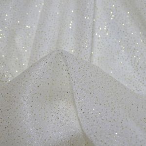 Tecido Microtule De Glitter Cor Off White Com Brilho Dourado 