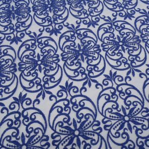 Tecido Renda Tule Bordada Cor Azul Indigo, Pantone: 19-3928TCX Blue Indigo 