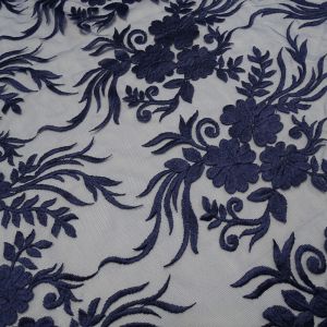 Tecido Renda Tule Bordada Cor Azul Twilight, Pantone: 19-3938TCX Twilight Blue 