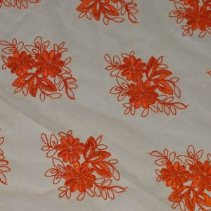 Tecido Renda Tule  Bordada Cor Laranja, Pantone: 16-1459 TCX  Mandarin Orange