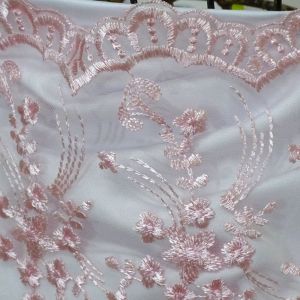 Tecido Renda Tule Bordado Floral Liberty Cor De Rosa 