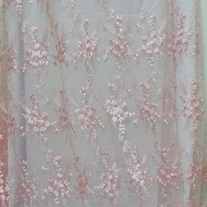 Tecido Renda Tule Bordado Floral Liberty Cor De Rosa 