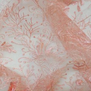 Tecido Renda Tule Bordado Cor Rosa Bailarina, PANTONE 13-2005 TCX STRAWBERRY CREAM