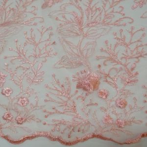 Tecido Renda Tule Bordado Cor Rosa Bailarina, PANTONE 13-2005 TCX STRAWBERRY CREAM