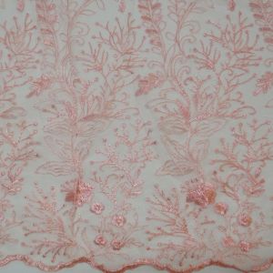 Tecido Renda Tule Bordado Cor Rosa Bailarina, PANTONE 13-2005 TCX STRAWBERRY CREAM