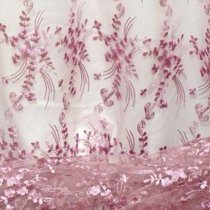 Tecido Renda Tule Bordado Cor Rosê Antigo, Pantone: 16-2111 TCX Mauve Orchid