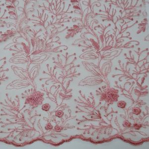 Tecido Renda Tule Bordado Cor Rosê , PANTONE:  15-1515 TCX MELLOW ROSE