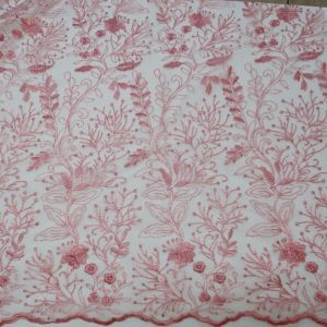 Tecido Renda Tule Bordado Cor Rosê , PANTONE:  15-1515 TCX MELLOW ROSE