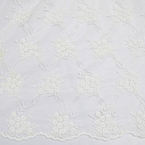 Tecido Renda Tule Bordado em Algodão Floral Liberty , Cor Branco Off White 