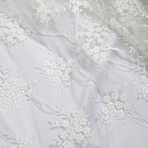 Tecido Renda Tule Bordado em Algodão Floral Liberty , Cor Branco Off White 