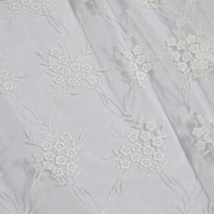 Tecido Renda Tule Bordado em Algodão Floral Liberty , Cor Branco Off White 