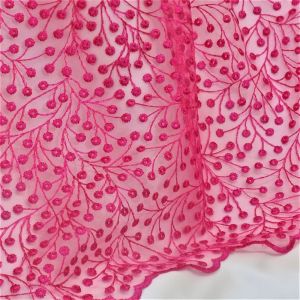 Tecido Renda Tule Bordado Em Floral Liberty Cor Pink, Pantone: 17-2127TCX Shocking Pink  