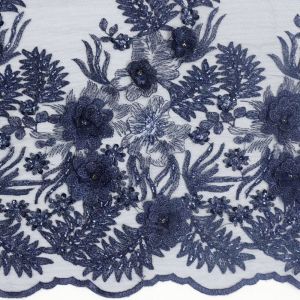 Tecido Renda Tule Bordado Floral 3D Com Pedrarias Cor Azul Marinho, Pantone: 19-4024 TCX Dress Blues