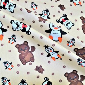 Tecido Tricoline Estampado Urso e Pinguim 