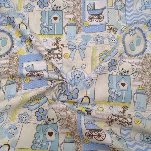 Tecido Tricoline PatchWork Estampa Tema Baby Azul  Ursinhos 