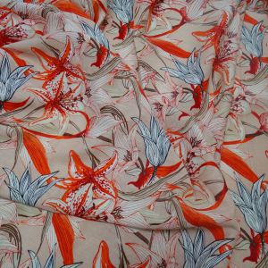 Tecido Viscolinho, Viscose e Linho, Estampado Floral Cor Rosa Nude, Pantone: 17-1656TCX 