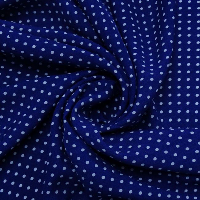 Tecido Viscose Casual Estampada, Mini Poás Brancos, Fundo Cor Azul Marinho 