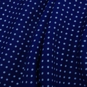 Tecido Viscose Casual Estampada, Mini Poás Brancos, Fundo Cor Azul Marinho 