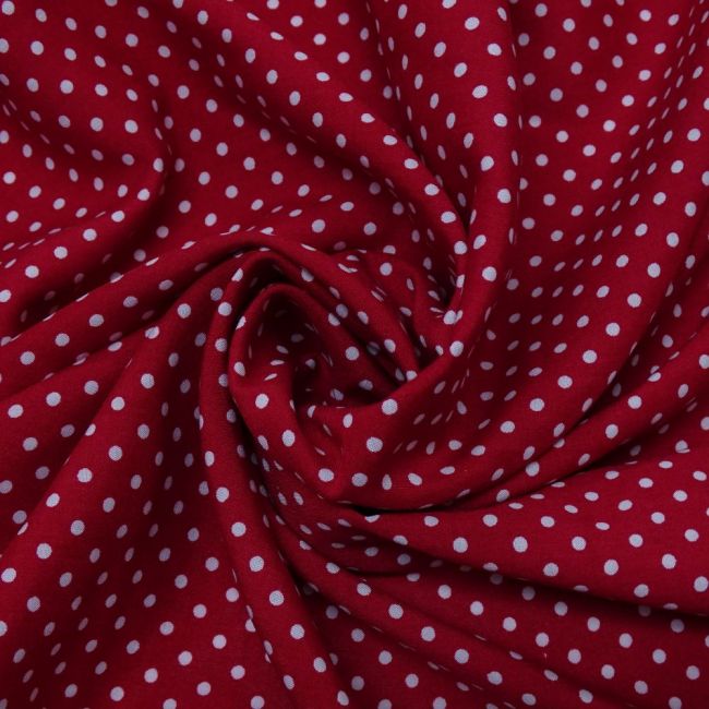 Tecido Viscose Casual Estampada, Mini Poás Brancos, Fundo Cor Vermelho Queimado 