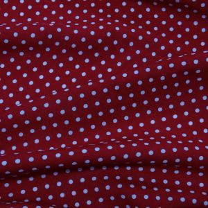 Tecido Viscose Casual Estampada, Mini Poás Brancos, Fundo Cor Vermelho Queimado 