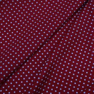 Tecido Viscose Casual Estampada, Mini Poás Brancos, Fundo Cor Vermelho Queimado 