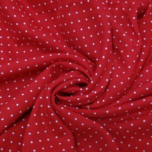 Tecido Viscose Casual Estampada, Mini Poás Cor Branca Fundo Vermelho  