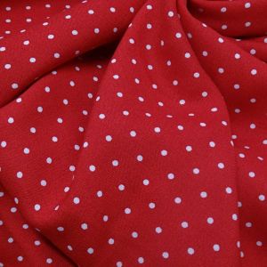 Tecido Viscose Casual Estampada, Mini Poás Cor Branca Fundo Vermelho  