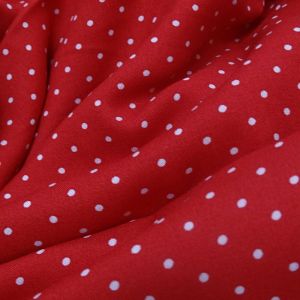 Tecido Viscose Casual Estampada, Mini Poás Cor Branca Fundo Vermelho  