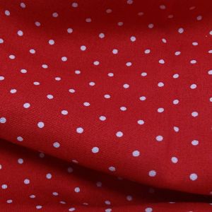 Tecido Viscose Casual Estampada, Mini Poás Cor Branca Fundo Vermelho  