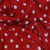 Tecido Viscose Casual Estampada, Poás Médios 1,5CM Cor Branca Fundo Vermelho  