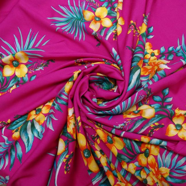 Tecido Viscose Estampa Floral Cor Pink Fúcsia 