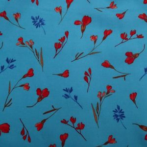 Tecido Viscose Estampa Floral Liberty Cor  Azul Piscina 