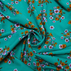 Tecido Viscose Estampa Floral Liberty Cor Verde 