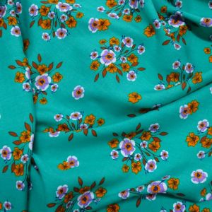 Tecido Viscose Estampa Floral Liberty Cor Verde 