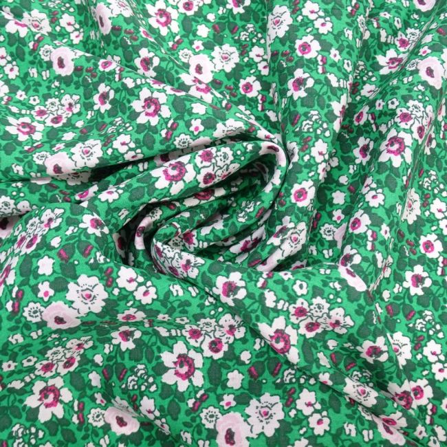 Tecido Viscose Estampa Floral Liberty, Fundo Cor Verde Mini Floral Branco 