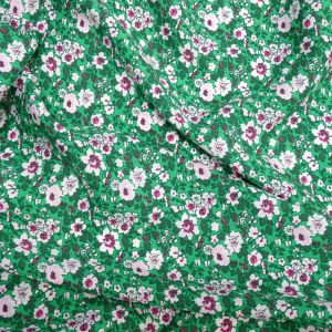 Tecido Viscose Estampa Floral Liberty, Fundo Cor Verde Mini Floral Branco 