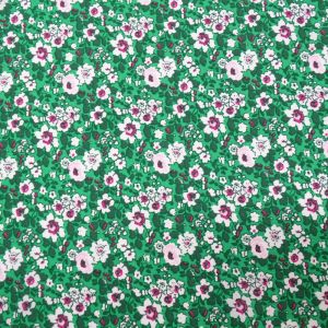 Tecido Viscose Estampa Floral Liberty, Fundo Cor Verde Mini Floral Branco 