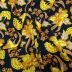 Tecido Viscose Estampa Ornamental Floral Cores Amarelo Dourado Fundo Cor Preta 