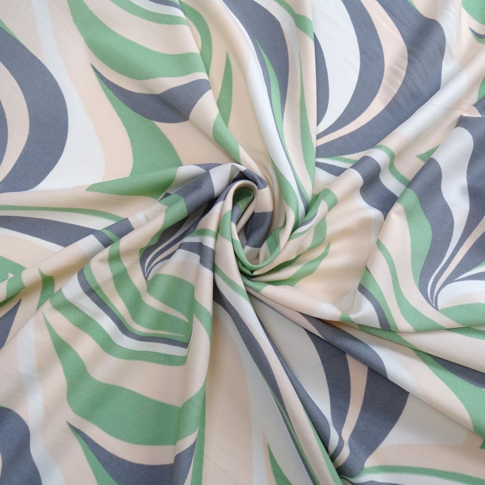 Tecido Viscose Estampada Abstrata Verde Tons Claros 