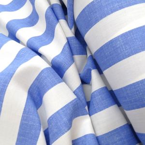 Tecido Viscose Estampada Listrada 3cm em Azul e Branco