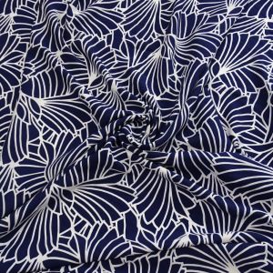 Tecido Viscose Italiana Estapada Abstrata Branca com fundo cor Azul Marinho 