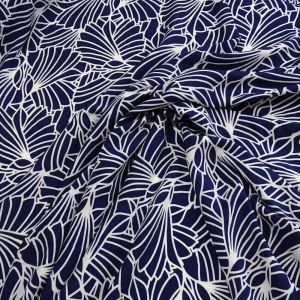 Tecido Viscose Italiana Estapada Abstrata Branca com fundo cor Azul Marinho 