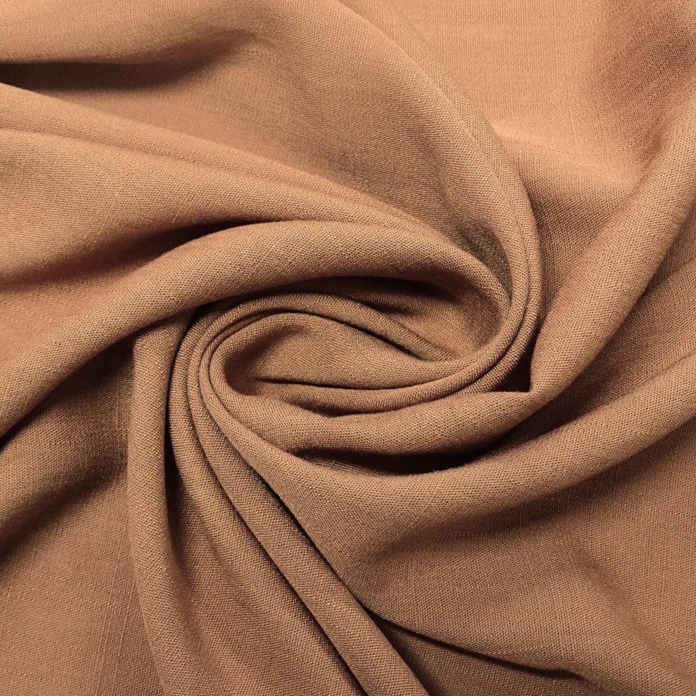 Tecido Viscose Slub Trama de Linho, Cor Marrom Canela Claro, Pantone: 16-1333 TCX Doe 