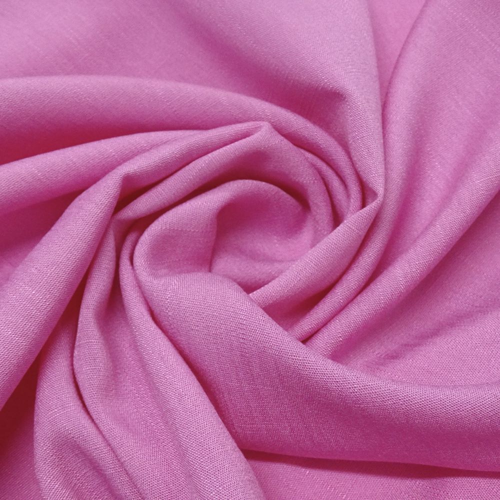 Tecido Viscose Slub Trama de Linho, Cor Rosa Chiclete, Pantone: 15-2215 TCX Begonia Pink  